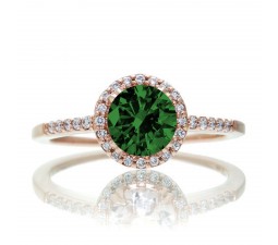 1.5 Carat Round Classic Emerald and Diamond Vintage Engagement Ring on 10k Rose Gold