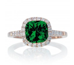 1.5 Carat Perfect Cushion Emerald and Diamond Engagement Ring on 10k Rose Gold