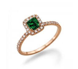 1.50 carat Emerald Cut Emerald and Diamond Halo Engagement Ring in 10k Rose Gold