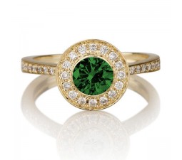 1.25 carat Round Cut Emerald and Diamond Halo Engagement Ring in 10k Yellow Gold