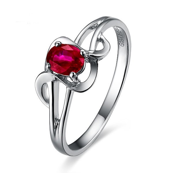 Ruby Solitaire Engagement Ring on 10k White Gold - JeenJewels