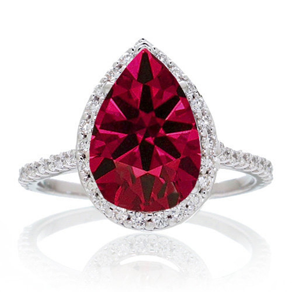 Ariel Jewelry | 2 Carat Red Ruby Pear Shape Halo Diamonds Engagement Ring