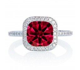 1.5 Carat Cushion Cut Classic Emerald and diamond Halo Multistone Engagement Ring on 10k White Gold