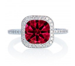 1.5 Carat Cushion Cut Classic Emerald and diamond Halo Multistone Engagement Ring on 10k White Gold