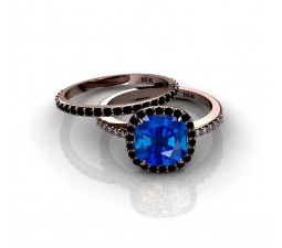 2.00 carat Sapphire and Black diamond Halo Bridal Set in 10k Rose Gold
