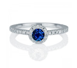 1.50 carat Round Cut Sapphire and Diamond Halo Engagement Ring in 10k White Gold