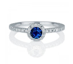 1.50 carat Round Cut Sapphire and Diamond Halo Engagement Ring in 10k White Gold