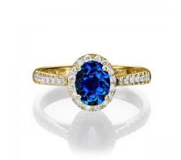 1.50 carat Oval Cut Sapphire and Diamond Halo Engagement Ring in 10k Yellow Gold
