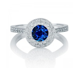 1.25 carat Round Cut Sapphire and Diamond Halo Engagement Ring in 10k White Gold