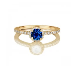 1.50 carat Round Cut Sapphire and Diamond Halo Engagement Ring in 10k Yellow Gold