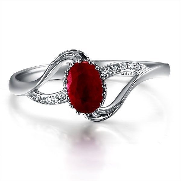  Ruby  and Diamond Engagement  Ring  on 18k White Gold 