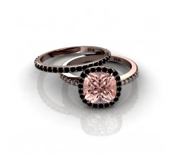 3.00 carat Morganite and Black diamond Halo Bridal Set in 10k Rose Gold