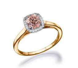 1.25 carat Round Cut Morganite and Diamond Halo Bridal Set in 10k White Gold