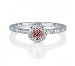 1.50 carat Round Cut Morganite and Diamond Halo Engagement Ring in 10k White Gold