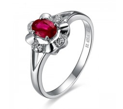 Ruby and Diamond Engagement Ring on 18k White Gold