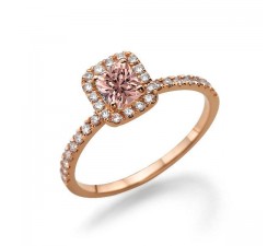 1.50 carat Emerald Cut Morganite and Diamond Halo Engagement Ring in 10k Rose Gold