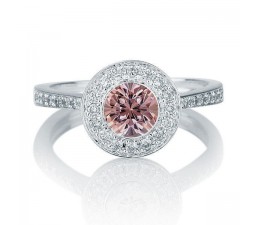 1.25 carat Round Cut Morganite and Diamond Halo Engagement Ring in 10k White Gold