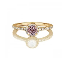 1.50 carat Round Cut Morganite and Diamond Halo Engagement Ring in 10k Yellow Gold