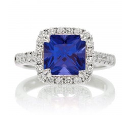 1.5 Carat Cushion Cut Sapphire Halo Engagement Ring for Women on 10k White Gold