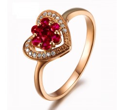Heart Shape Ruby and Diamond Engagement Ring on 18k Yellow Gold