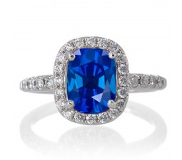 1.5 Carat Cushion Cut Sapphire Antique Diamond Engagement Ring  on 10k White Gold
