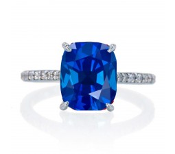 2.25 Carat Cushion Cut Sapphire and Diamond Celebrity Engagement Ring on 10k White Gold