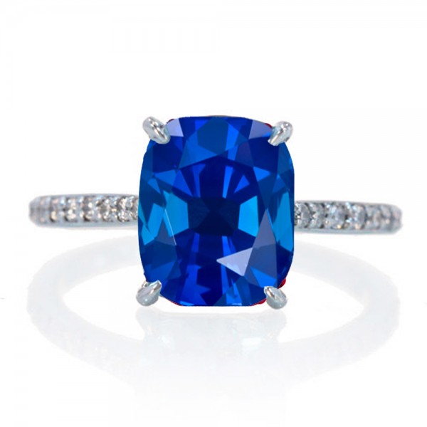 2.25 Carat Cushion Cut Sapphire and Diamond Celebrity Engagement Ring ...