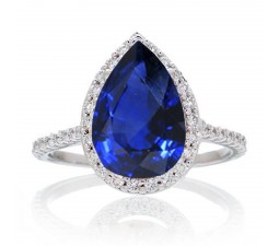 2.5 Carat Pear Cut Sapphire Halo Desiger Engagement for Woman on 10k White Gold
