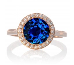 1.25 Carat Round Halo Classic Diamond and Sapphire Engagement Ring on 10 Rose Gold