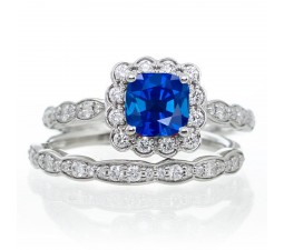 2 Carat Princess Cut Sapphire and Diamond Wedding Ring set on 10k White Gold
