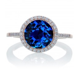 2.5 Carat Huge Sapphire and Diamond Halo Classic Engagement Ring on 10k Rose Gold