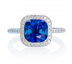 1.5 Carat Cushion Cut Classic Sapphire and diamond Halo Multistone Engagement Ring on 10k White Gold