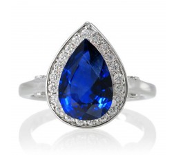 1.5 Carat Pear Cut Halo Sapphire Engagement Ring  on 10k White Gold