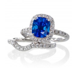 2 Carat Unique Sapphire and diamond Bridal Ring Set on 10k White Gold