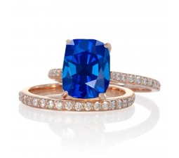 2 Carat Sapphire and Diamond Bridal wedding ring set on 10k Rose Gold