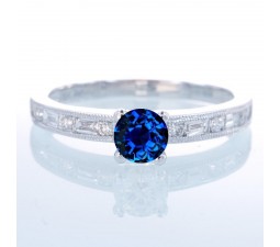 1.5 Carat Round cut Vintage Sapphire and Diamond Engagement Ring on 10k White Gold