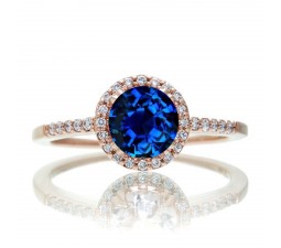 1.5 Carat Round Classic Sapphire and Diamond Vintage Engagement Ring on 10k Rose Gold