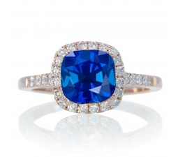 1.5 Carat Perfect Cushion Sapphire and Diamond Engagement Ring on 10k Rose Gold
