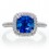 1.5 Carat Cushion Cut Designer Sapphire and Diamond Halo Engagement Ring on 10k White Gold