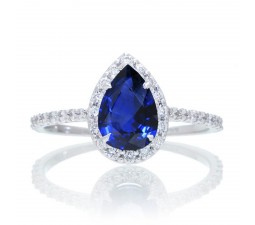 1.5 Carat Classic Pear Cut Sapphire With Diamond Celebrity Engagement Ring on 10k White Gold