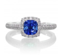 2 Carat Vintage Halo Sapphire and Diamond Engagement Ring on 10k White Gold