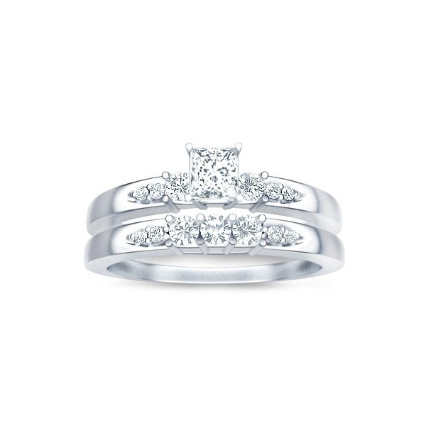 0.58 Carat GIA Certified Princess cut Diamond Bridal Set On 10K White ...