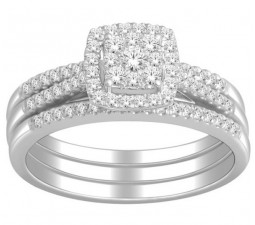 1 Carat Trio Wedding Ring Set for Her in White Gold