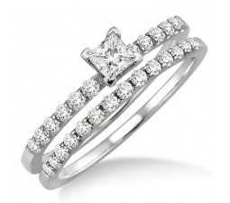 0.50 Carat Bridal Set with Princess Cut Diamond in 10k White Gold