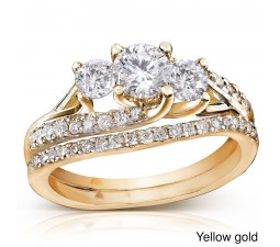 1 Carat Trilogy Round Diamond Wedding Ring Set in Yellow Gold