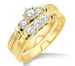0.50 Carat Three Stone Bridal Set with Round Cut Diamond in 10k Yellow Gold