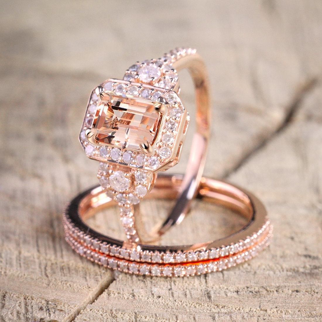 Limited Time Sale 2 carat Morganite and Diamond Trio Ring  