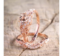 DS Jewels Bridal Set for Women 1.00 Ct Round Cut CZ Emerald & Cubic Zirconia 14k Rose Gold Plated .925 Sterling Silver Vintage Style Wedding Band Engagement Ring Size 5-11