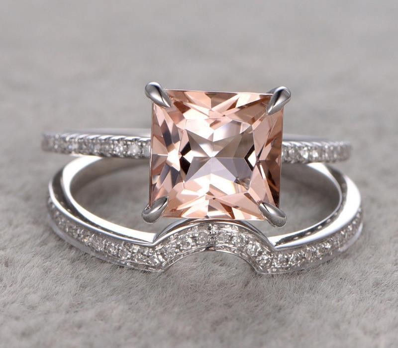 Kay Neil Lane Square Emerald-cut Morganite Engagement Ring 3/8 ct tw  Diamonds 14K White Gold | CoolSprings Galleria