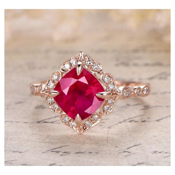 Limited Time Sale Vintage Antique Design 1.25 Carat Red Ruby and Diamond Engagement Ring in 10k Rose Gold for Women on Sale JeenJewels